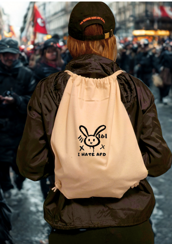 Rabbit I HATE AFD Bag – Antifaschistischer Turnbeutel