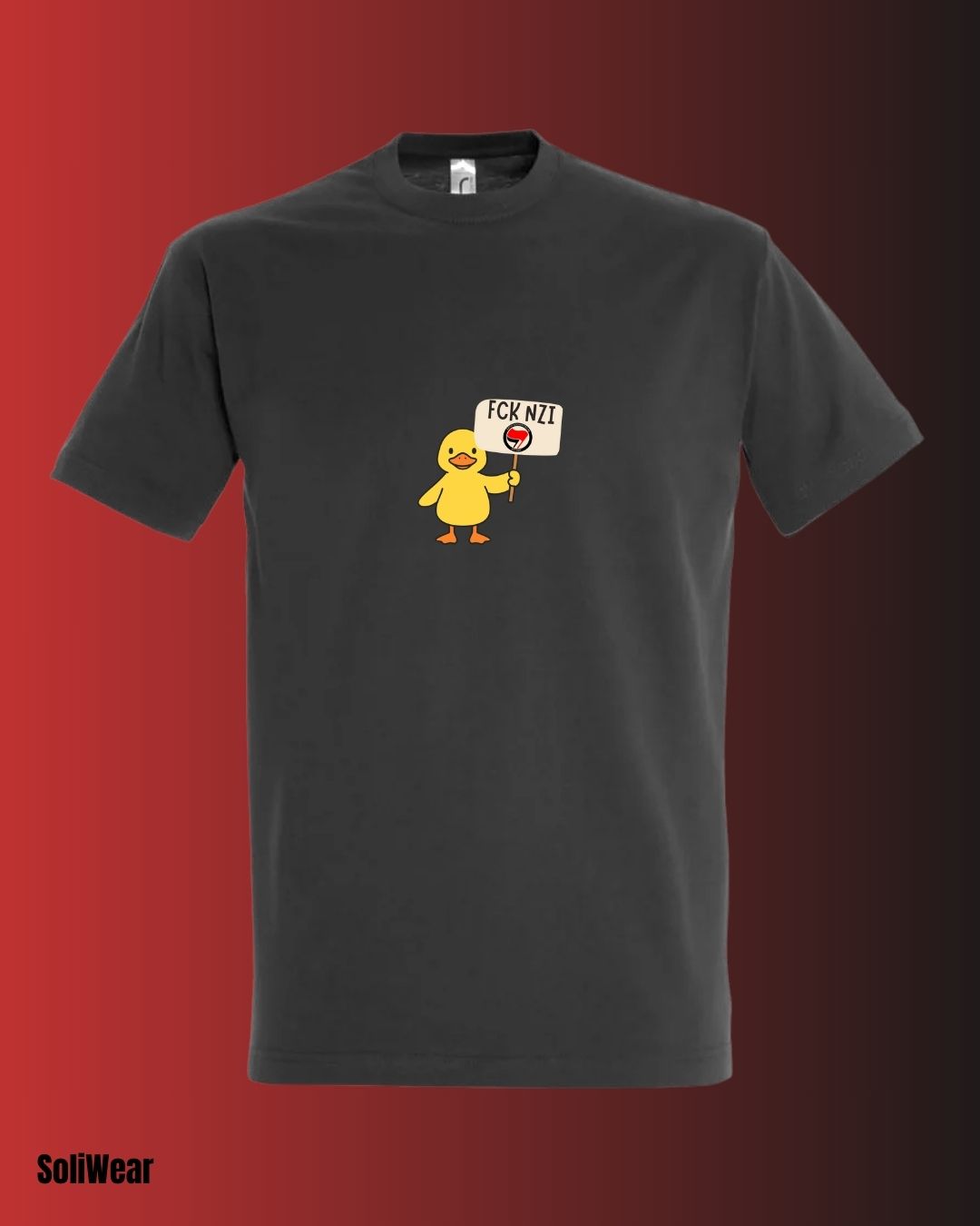 Antifa Ente Logo in der Mitte T-Shirt – Handbedruckt, Fair, Vegan und Nachhaltig