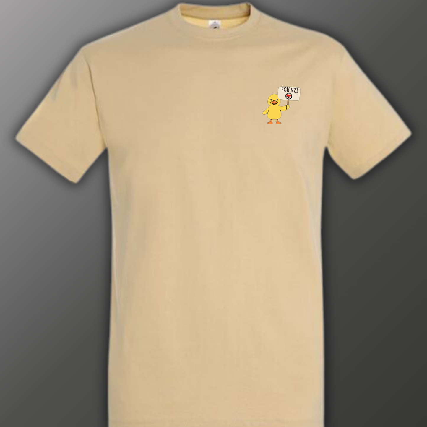 Vegan Antifa Ente T-Shirt FCK NZI – Kleines Logo, klare Haltung